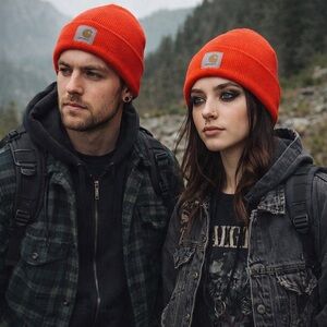 Carhartt Bold safety orange Knit slouchy Beanie grunge gorpcore goth athleisure